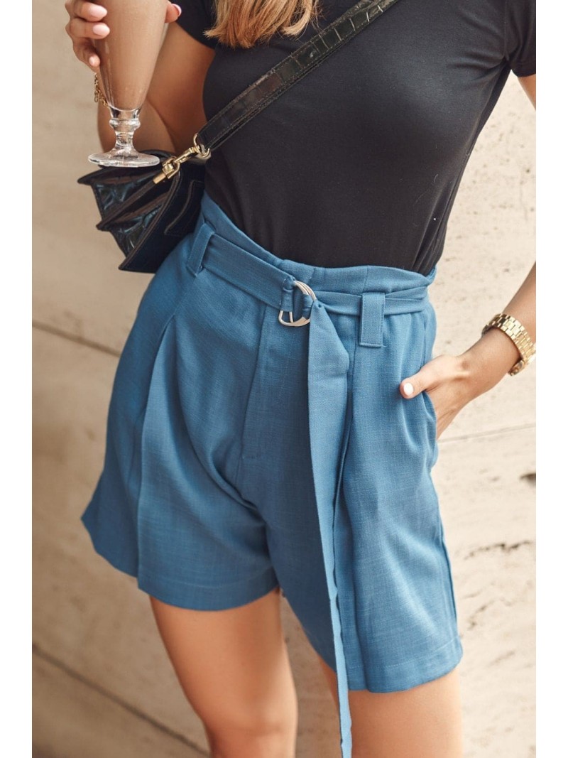 Loose shorts with a belt, blue MP47189 - Online store - Boutique